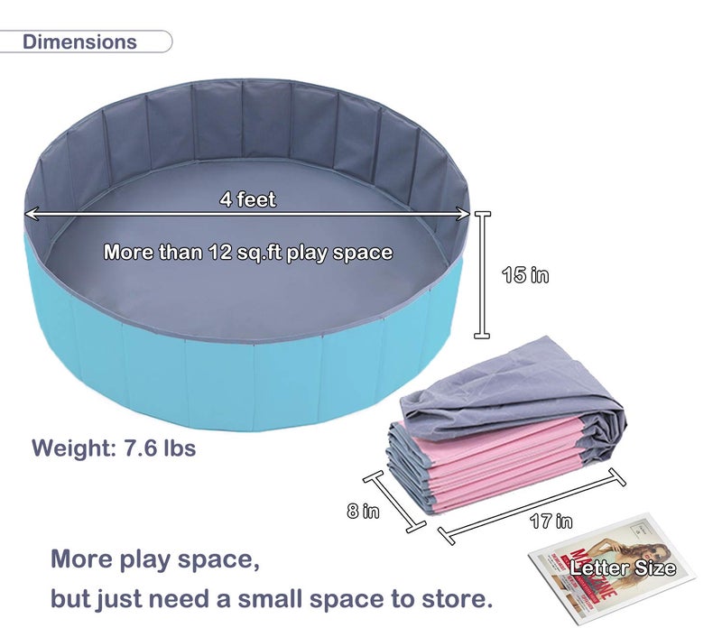 WWS 4 Feet Ball Pit for Kids/Baby Play Yard/Fence, Holds Over 600 Balls, Folding Portable, No Need Inflate, More Than 12 Sq.ft Play Space, Light Blue - Image 2